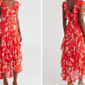 Wayf Red Floral Ruffle Blouse